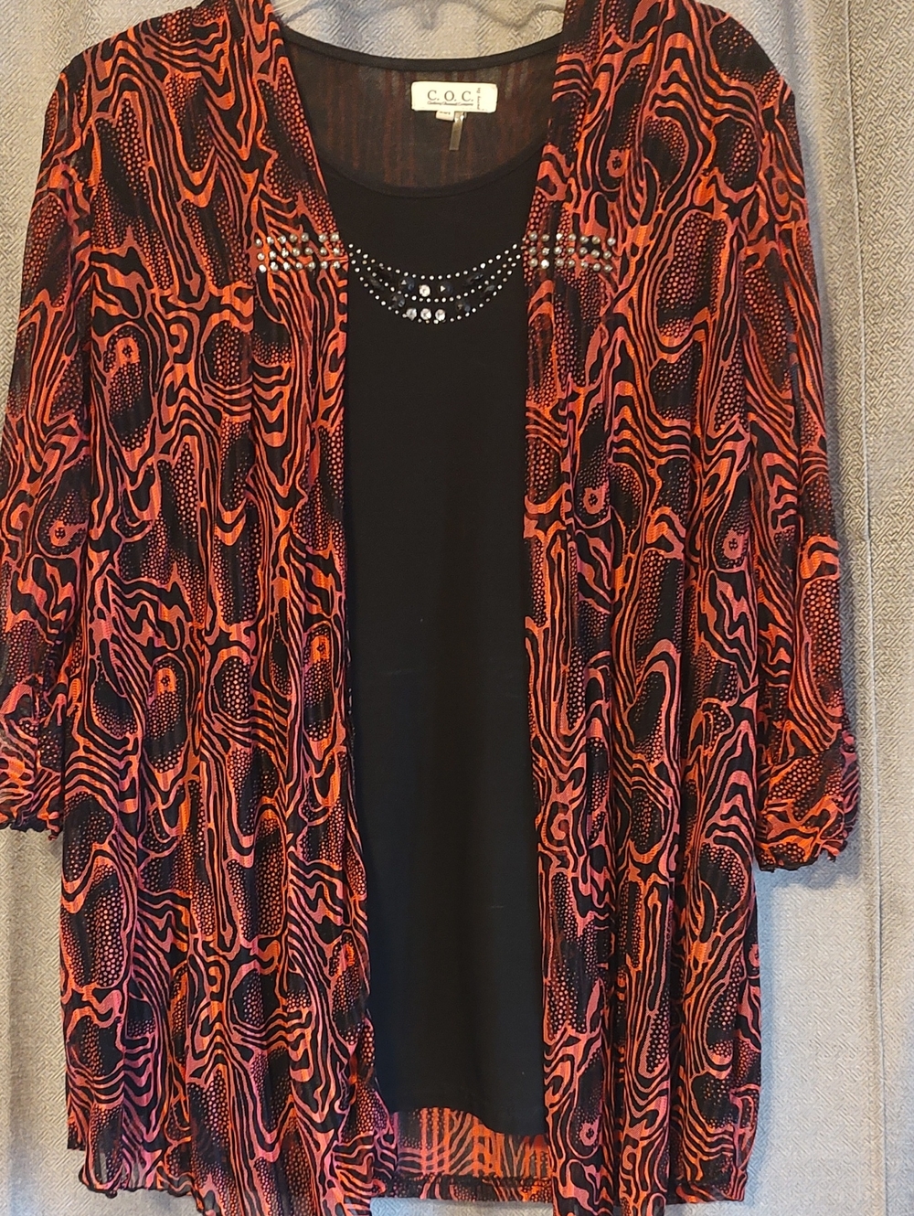 COC Clothing Obsessed Co Pink & Black Open Front Blouse w/ Embellished neck 2X
